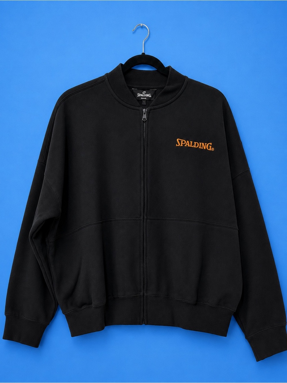 NWT Spalding Black Zip Jacket with Orange Logo ~ Size LARGE